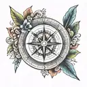 compass arrow half circle form left forearm with tattoo design idea