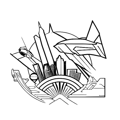 City of Atlanta skyline with a Mass Effect spaceship tattoo design idea