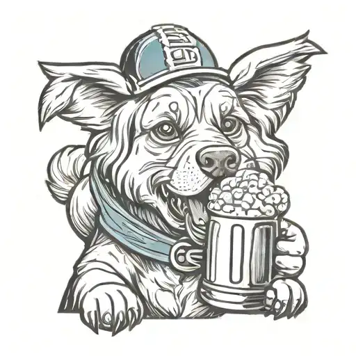 A dog wearing a football helmet and holding a beer mug tattoo design idea