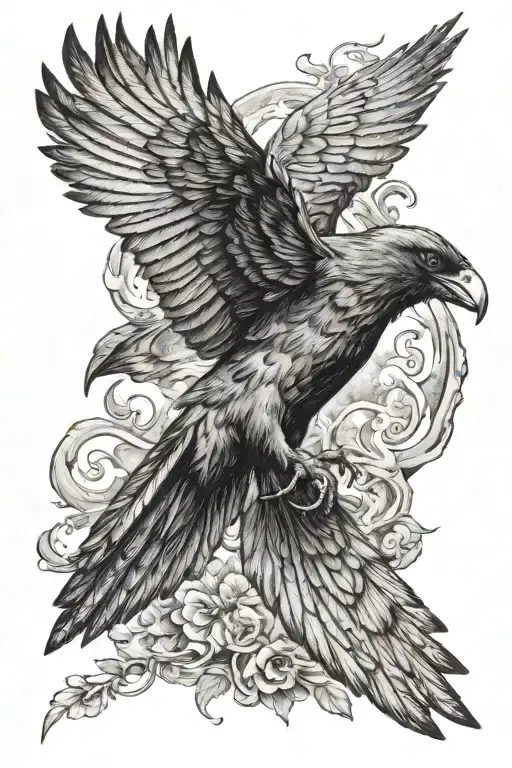 Smokey raven flying tattoo design idea