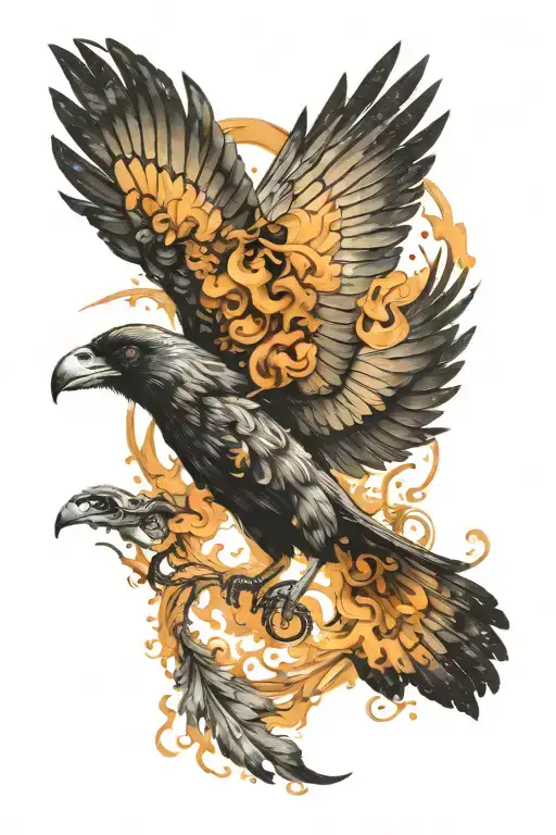 smokey raven flying out of a painting frame tattoo design idea