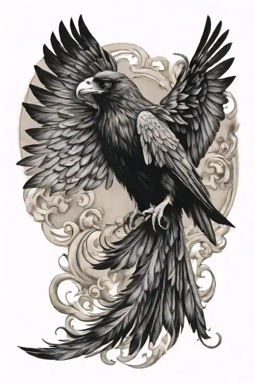 smokey raven flying out of a painting frame tattoo design idea