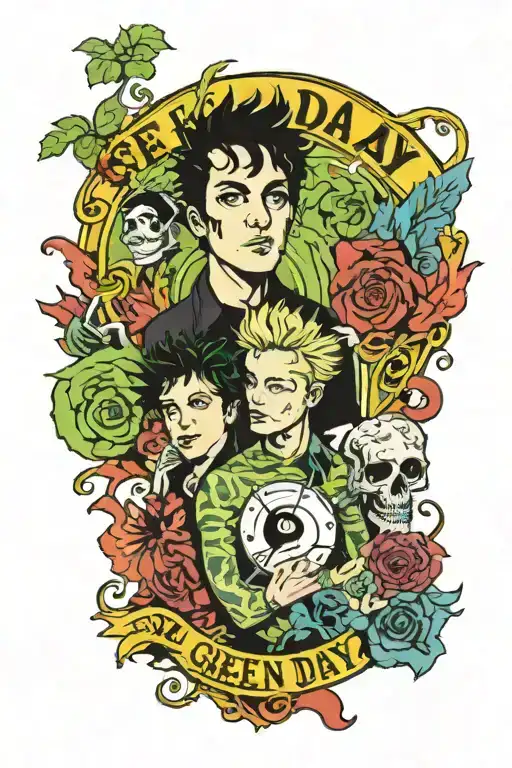 Incorporate all Green Day album covers into a tattoo tattoo design idea