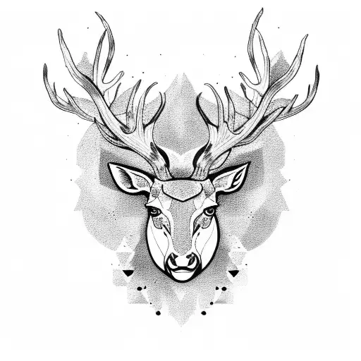 half stag head half floral tattoo design idea