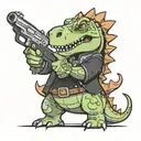 animated Dinosaur with a black clover anime tattoo holding a gun tattoo design idea