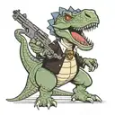 animated Dinosaur with a black clover anime tattoo holding a gun tattoo design idea