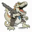 animated Dinosaur with a black clover anime tattoo holding a gun tattoo design idea