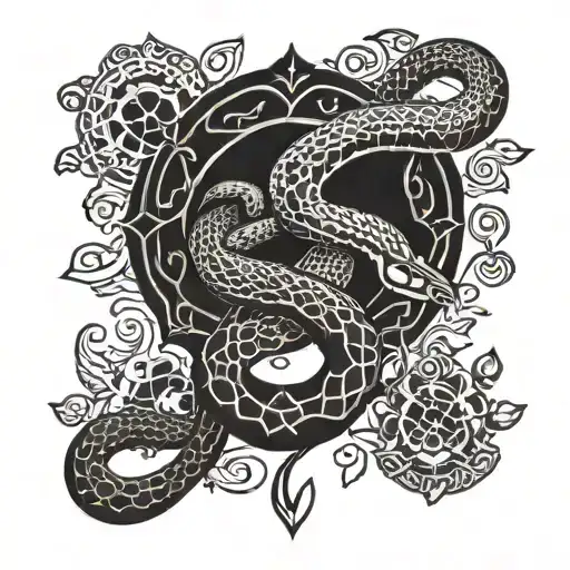 half sleeve tattoo featuring a snake wrapped around arm with Nordic symbols in the design tattoo design idea