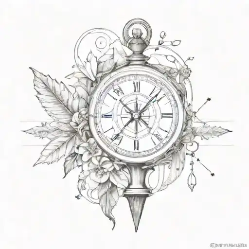 broken hour glass and compass tattoo design idea