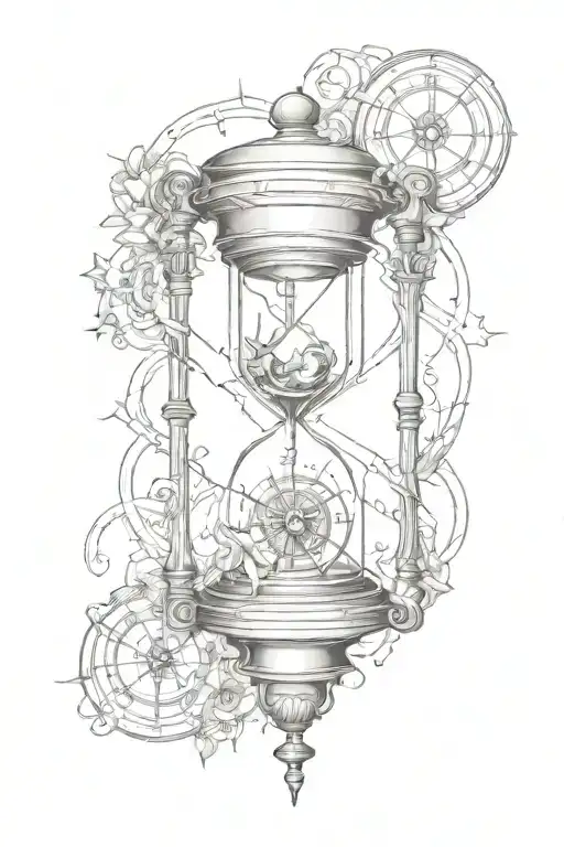 broken hourglass and compass tattoo design idea