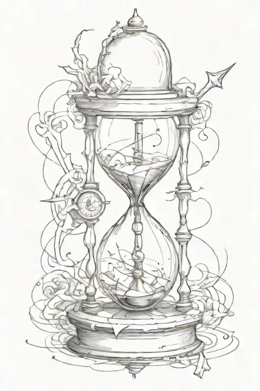 broken hourglass and compass tattoo design idea