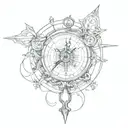 broken hour glass and compass tattoo design idea