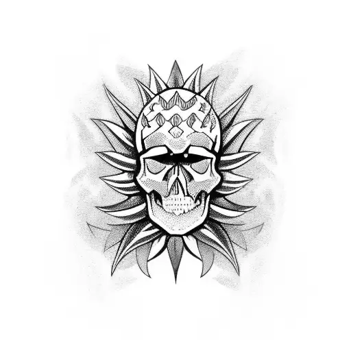 Skull pineapple in Red and Black colors tattoo design idea
