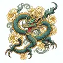 oriental dragon surrounded by blooming tattoo design idea