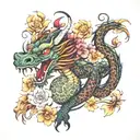 oriental dragon surrounded by blooming tattoo design idea
