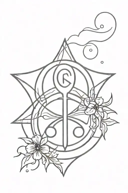 rain sun and ocean with a trident intertwined symbolizing family, trust and strength tattoo design idea