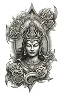 rain sun and ocean with a trident and shiva symbolizing family, trust and strength tattoo design idea