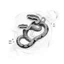 three snakes with binary code running down them, curled around two swords making a cross tattoo design idea