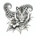 sak Yant tiger horse snake in cannabis leaf intertwined tattoo design idea