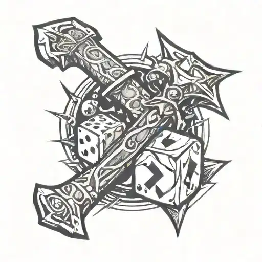 axe, dice, dungeons and dragon  tattoo design idea