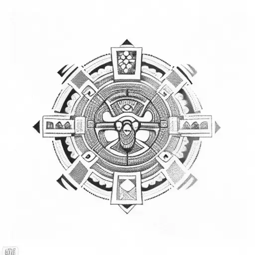 Aztec calendar merged with a legal scale tattoo design idea