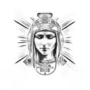 Chicano-inspired Virgin Mary surrounded by Aztec symbols tattoo design idea