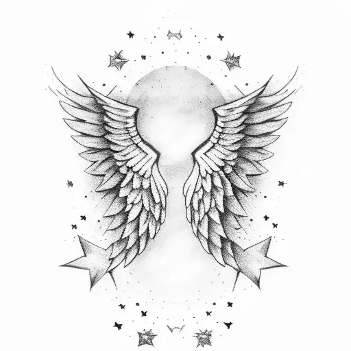 angel wings with stars and poem tattoo design idea
