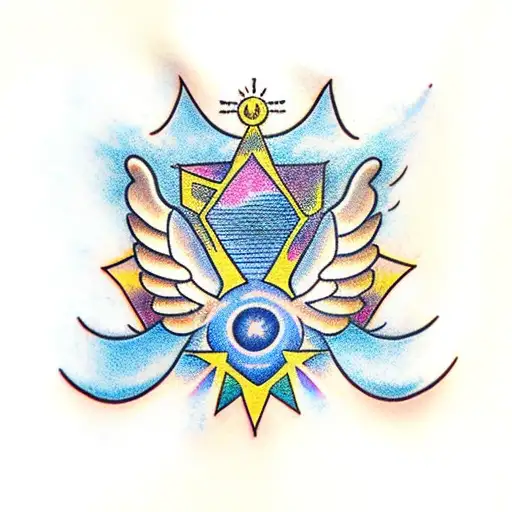 angel wings with stars and poem tattoo design idea