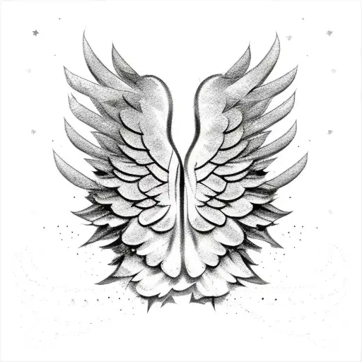 angel wings with stars and poem tattoo design idea