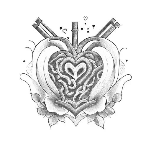 heart gettin out of a flower vase tattoo design idea