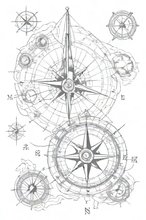 compass, map, sailing boat, old-fashioned tattoo design idea