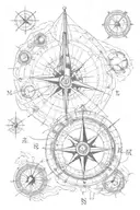 compass, map, sailing boat, old-fashioned tattoo design idea