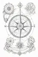 compass, map, sailing boat, old-fashioned tattoo design idea