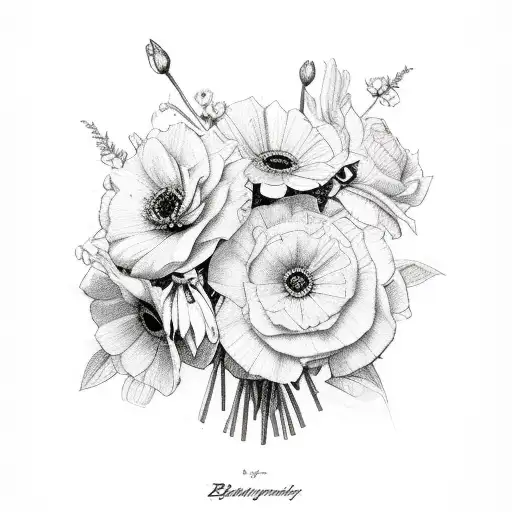 bouquet of birth month flowers of march, july and september tattoo design idea
