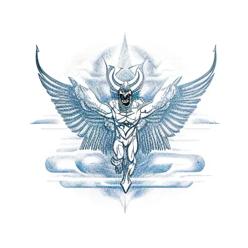 vulture with warrior body summoning demon tattoo design idea