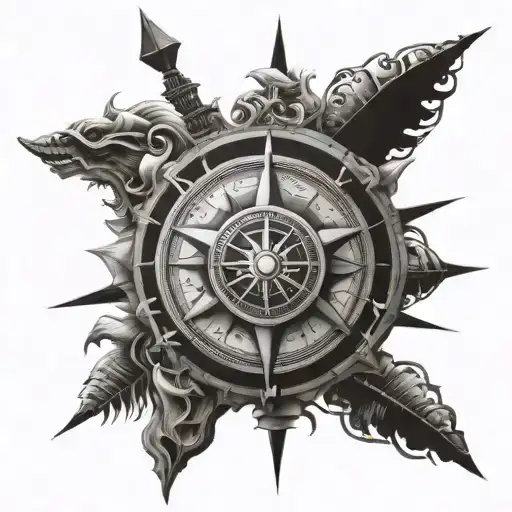 3d compass with shiva at the center representing the peace at the core and chaos all around  tattoo design idea