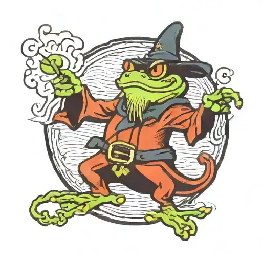 angry wizard frog casting spells tattoo design idea