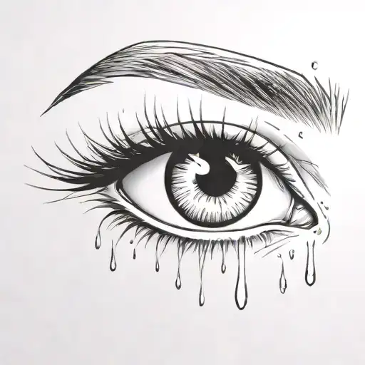 crying eye with defined eye brow and long eyelashes big tear drops tattoo design idea