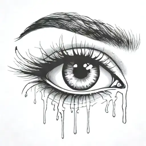 crying eye with eye brow and long eyelashes winged eyeliner 1 big tear drop  tattoo design idea