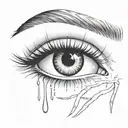 crying eye with eye brow and long eyelashes winged eyeliner 1 big tear drop and 1 little tear drop  tattoo design idea