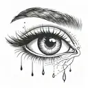 crying eye with eye brow and long eyelashes winged eyeliner 1 big tear drop and 1 little tear drop  tattoo design idea