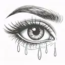 crying eye with eye brow and long eyelashes winged eyeliner 1 big tear drop and 1 little tear drop  tattoo design idea