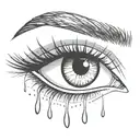 crying eye with eye brow and long eyelashes winged eyeliner 1 big tear drop and 1 little tear drop  tattoo design idea