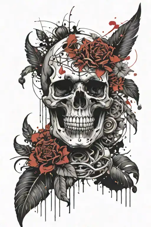 flowers, skull, locust, tribal tattoo tattoo design idea