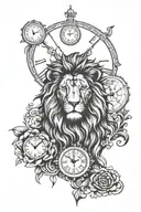 lion, compas and clock face tattoo design idea