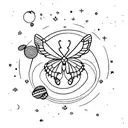 A delicate butterfly resting on a crescent moon, surrounded by twinkling stars and accompanied by a friendly bee. tattoo design idea