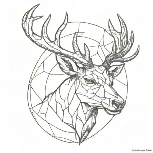 12 point stag head line drawing tattoo design idea