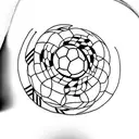 A minimalist tattoo of a soccer ball with a coffee cup and a book on either side tattoo design idea