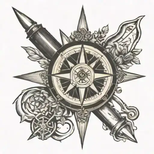 A traditional tattoo of a compass rose surrounded by different culinary tools, reflecting your love for travel and cooking tattoo design idea
