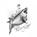 A tattoo showcasing a serene underwater scene with a stingray and various marine life in a dotwork style tattoo design idea